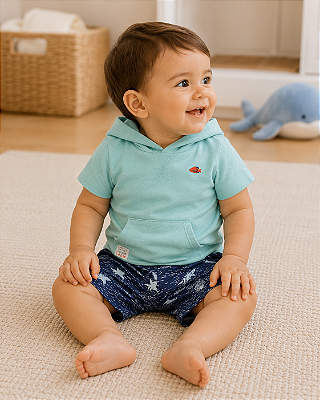 Conjunto Carter's - Camisa com capuz e short - Peixinho