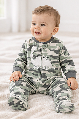 Pijama/Macacão de inverno Carter's (Plush/ Fleece) - Dinossauro Camuflado