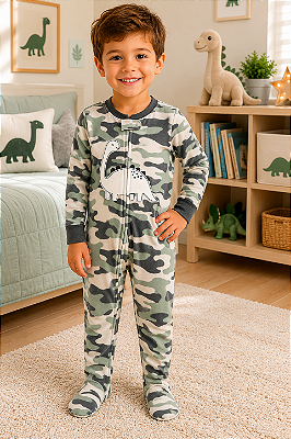Pijama/Macacão de inverno Carter's (Plush/ Fleece) - Dinossauro Camuflado