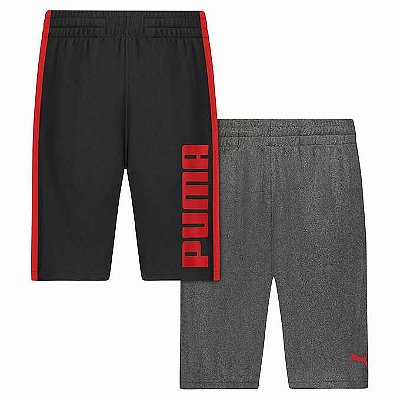 Conjunto Puma - 2 shorts esportivos (preto com vermelho e cinza)