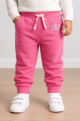 Calça de Moletom Infantil GAP Flanelada com Cós Ajustável e Punho Canelado - Rosa