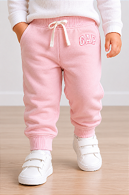 Calça de Moletom Infantil GAP Flanelada com Cós Ajustável e Punho Canelado - Rosa Claro
