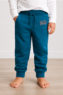 Calça de Moletom Infantil GAP Flanelada com Cós Ajustável e Punho Canelado - Azul