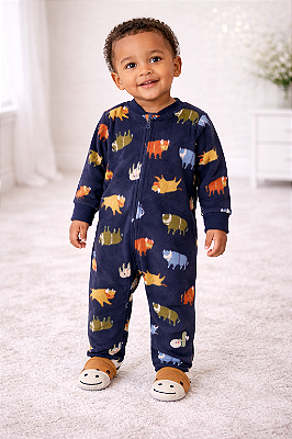 Pijama/Macacão de inverno Carter's (Plush/ Fleece) - Bufalos