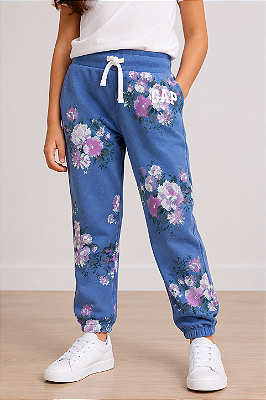 Calça de Moletom Infantil GAP Flanelada com Cós Ajustável e Punho Canelado - Floral