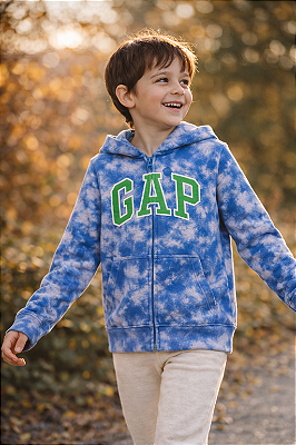 Agasalho Infantil GAP de Moletom Flanelado com Capuz, Zíper Frontal e Bolso Canguru - Tie dye