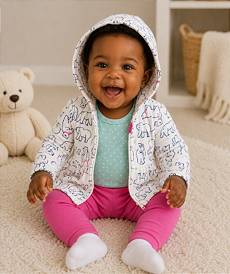 Conjunto Carter's de inverno - Agasalho, body e legging - Urso Polar