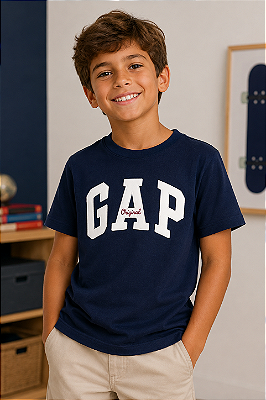 Camiseta GAP, manga curta, em algodão - Azul Marinho