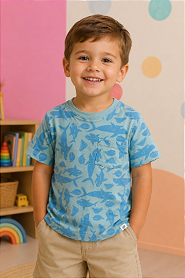 Camiseta GAP, manga curta, em algodão - Tubarões