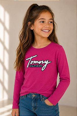 Camiseta Tommy, manga longa, em algodão - Pink