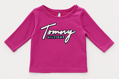 Camiseta Tommy, manga longa, em algodão - Pink
