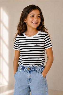 Camiseta Clássica Tommy Hilfiger, manga curta, em algodão - Listrada