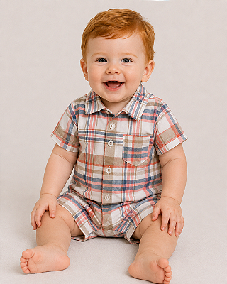 Romper Carter's gola polo - Xadrez