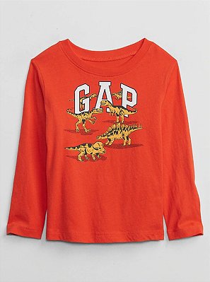 Camiseta Gap, manga longa, em algodão - Dinossauro