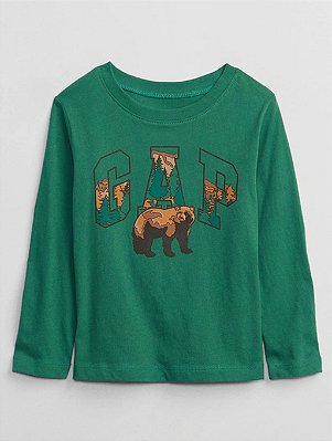 Camiseta Gap, manga longa, em algodão - Urso