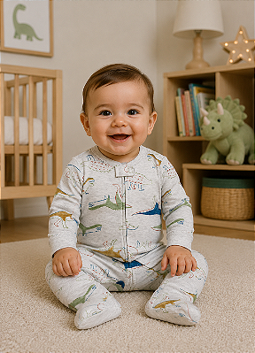Pijama Carter’s Macacão de Algodão com Zíper e Pezinhos – Dinossauros