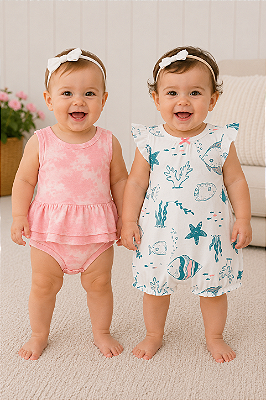 Conjunto Carter's - Body-vestido e romper - Fundo do mar