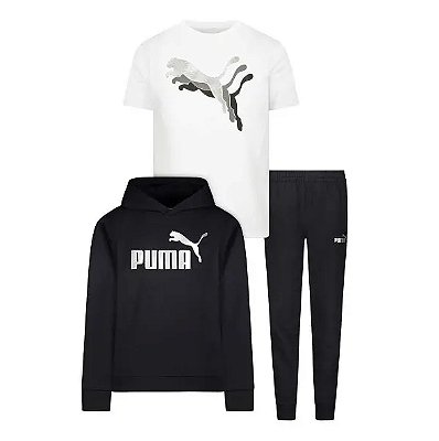 Conjunto Moletom e Camiseta Puma - Preto/ Branco/ Prata
