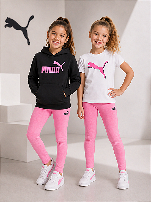 Conjunto Puma - Moletom, calça legging e Camiseta - Preto/ Rosa/ Branco