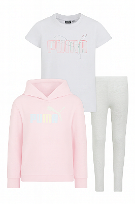 Conjunto Puma - Moletom, calça legging e Camiseta - Rosa/ Lilás/ Cinza