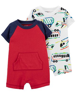 Conjunto Carter's - 2 rompers - Transporte/ Bicolor