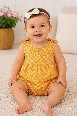 Romper / Macacão Carter’s em Algodão, com Botões – Lacinhos/ Amarelo