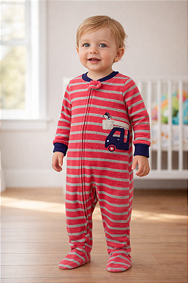 Pijama/Macacão de inverno Carter's (Plush/ Fleece) - Bombeiro/Vermelho
