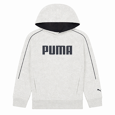 Moletom Puma Flanelado, com capuz, Infantil - Cinza com logo preto