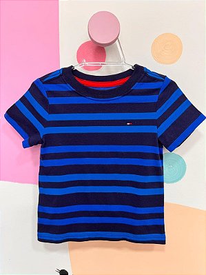 Camiseta Tommy, manga curta, em algodão - Listrada/Azul