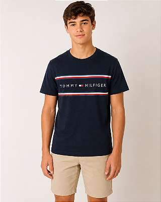 Camiseta Tommy, manga curta, em algodão