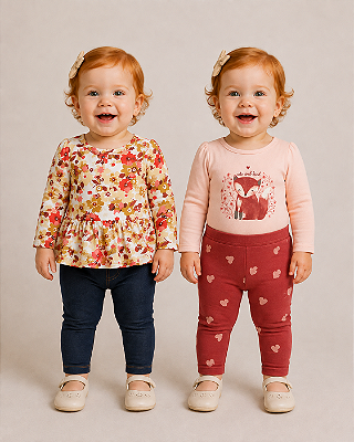 Conjunto Carter's - 2 Bodies de manga longa e 2 calça de algodão - Raposa