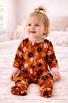 Pijama/Macacão de inverno Carter's (Plush/ Fleece) - Leopardo/ Marron