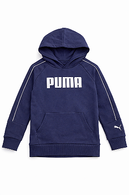 Moletom Puma Flanelado, com capuz, Infantil - Azul Marinho/ logo branco