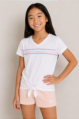 Conjunto Puma - Camiseta e short esportivo (Rosa Claro/Branco)