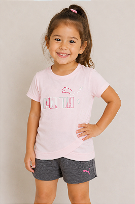 Conjunto Puma - Camiseta e Short esportivo (Rosa/Cinza)