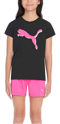 Conjunto Puma - Camiseta e short esportivo (Rosa/Preto)