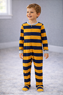 Pijama/Macacão de inverno Carter's (Plush/ Fleece) - Amarelo/ Azul marinho