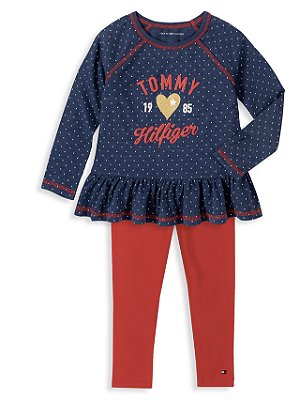 Conjunto Tommy Hilfiger - Casaco de moletom e calça legging - Azul e Vermelho