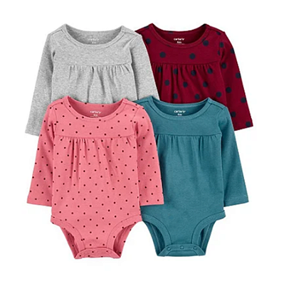 Kit de bodies Carter's - 4 bodies manga longa - Liso/Bolinha
