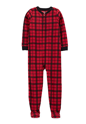 Pijama/Macacão de inverno Carter's (Plush/ Fleece) - Xadrez/ Vermelho e Preto