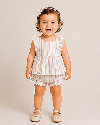 Conjunto Carter's - Bata, short capa de fralda e faixa de cabelo - Listrado