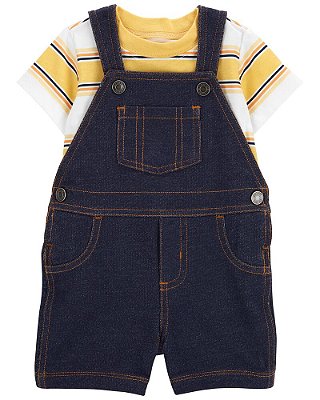 Conjunto Carter's - Jardineira e camiseta - Jeans/ Amarelo