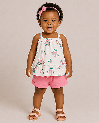 Conjunto Carter's - bata e short - Rosa/ Floral