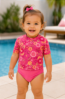 Roupa de banho Carter's, com proteção solar UPF 50+ - Rosa/ Floral