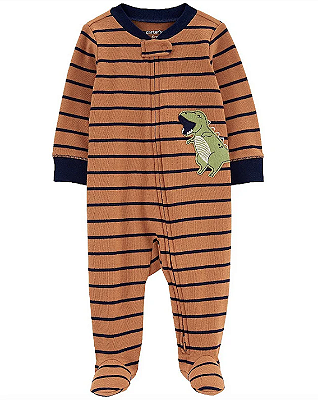 Pijama/Macacão Carter's, de algodão - Dinossauro/ Listrado