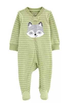 Pijama/Macacão Carter's, de algodão - Verde/ Raposa