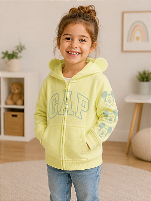 Casaco de Moletom Infantil GAP com Capuz de Orelhinhas, Zíper e Bolso Canguru - Mickey Mouse