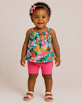 Conjunto Carter's - Bata de linho e short - Floral