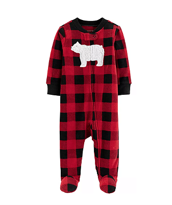 Pijama/Macacão de inverno Carter's (Plush/ Fleece) - Xadrez/ Urso Polar