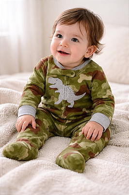 Pijama/Macacão de inverno Carter's (Plush/ Fleece) - Dinossauro/Camuflado